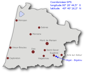 carte de situation de Bahus-Soubiran et Eugnéie-les-bains.